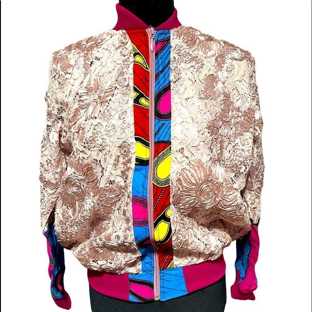 Vintage Lace and Windbreaker Bomber Jacket 12